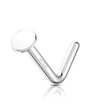COCHARM 14K White Gold Plated 925 Sterling Silver Nose Stud 20g Flat Round Nose Ring Stud L Shaped Nose Piercing Flat Top 2MM Nostril Piercing Jewelry for Women