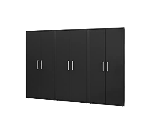 Image of Manhattan Comfort Eiffel 73.43 inch Garage Cabinet with 4 Adjustable Shelves, Ideal Home Storage for Office, Laundry or Utility Room, Set of 3, Black