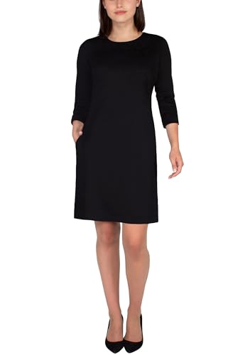 Nicole Miller Women's Pull On Scoop Neck ¾ Sleeve Dress (Black, S)