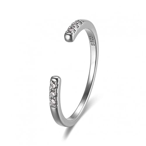 Anneau fin oxydé et zircon blanc bague d'ouverture haut de gamme en argent massif pour femme