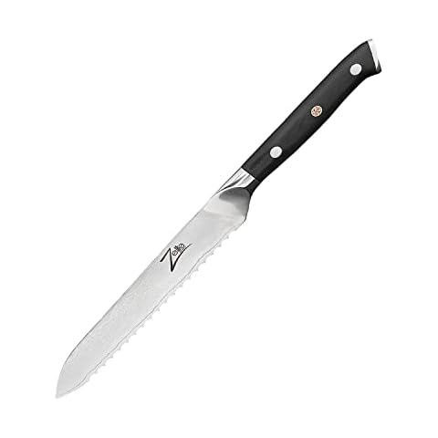 ZELITE INFINITY Serrated Utility Knife 5.5" >> Alpha-Royal Series >> Japanese AUS10 Super Steel 67 Layer High Carbon Stainless Steel -Razor Sharp! Steak, Sausage, Tomato, Bread, Sandwich, Fruit Knives Cover