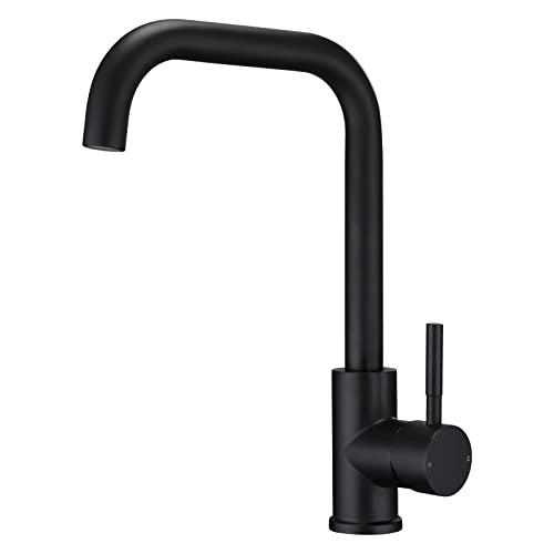Kitchen Sink Mixer Tap Monobloc L-Shaped 360° Swivel, Matte Black