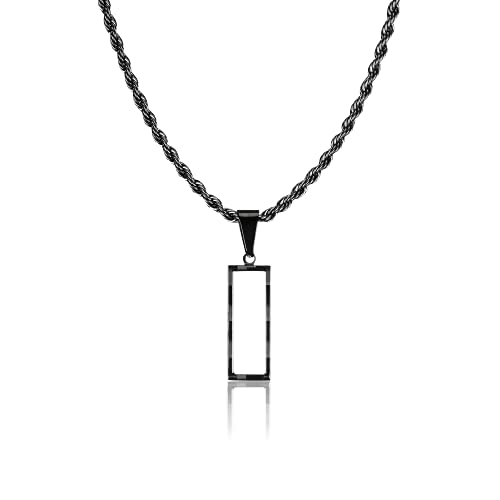 CRBNCNCPT® Collar con Dije Rectángulo de Fibra de Carbono | Cadena de acero inoxidable negro | cadena de cuerda | Collar Noble | Joyas para hombres Cover