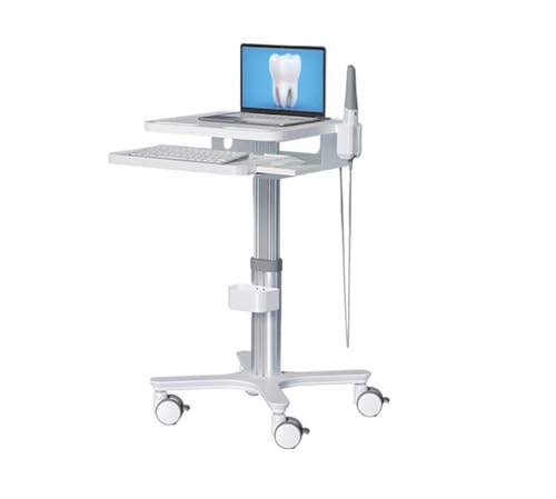 Verstellbarer mobiler Computerwagen für Krankenhäuser, medizinischer Monitorständer mit anhebbarer Ablage und Tastaturablage, ideal für Telemedizin und Gesundheitswesen
