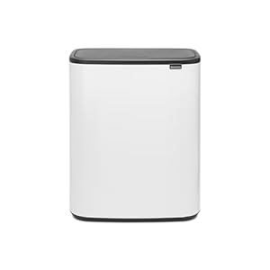 Brabantia Bo Touch Top Trash Can – 1 x 16 Gal Bucket (White) Soft Open/Close Kitchen Garbage & Recycling Can with Removable Compartment