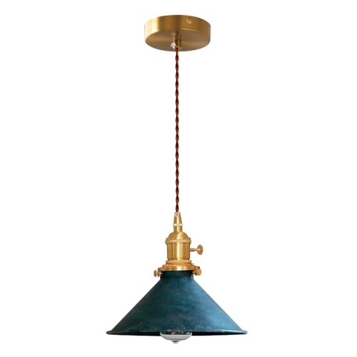 SSBHDM Lampadario in metallo con attacco E26, lampada a sospensione a testa singola regolabile in altezza, stile rustico vintage, ideale per illuminare camera da letto, sala da pranzo e soggiorno.