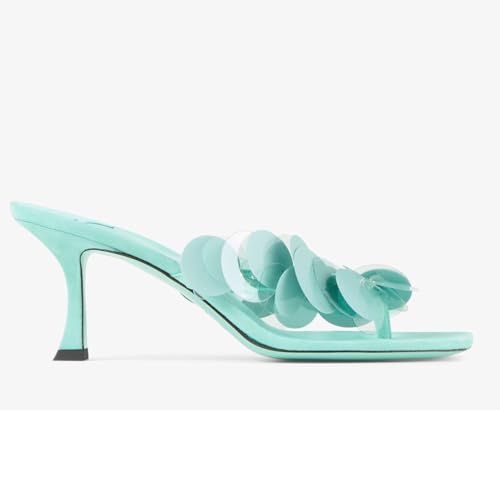 Image of Goolita Women's Suede Sequin Kitten Heels Flip Flops Open Square Toe Strappy Thong Slide Heeled Sandals Comfort Prom Party Mules Heels