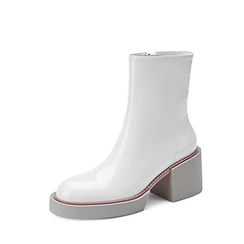 Bottes en cuir véritable pour femmes à talons hauts et plateforme solide