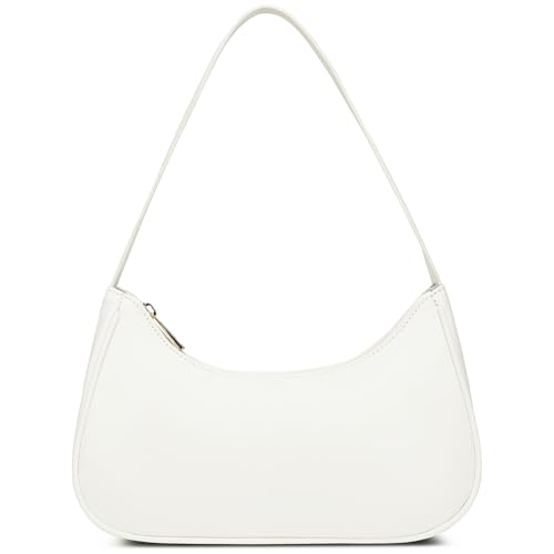 CharmBurst Weiß Schultertasche Damen, Vegane Leder Handtasche Retro Hobo Sling Bag Tote Mit Reißverschluss, Kleine Tasche Für Teenager Mädchen, Dirndl Tasche
