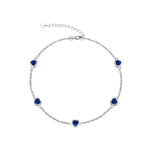 Image of Dorunmo Heart Birthstone Bracelets 925 Sterling Silver Round Birthstone Anklet for Women Birthday Jewelry Gifts for Girlfriend Wife Mother Her