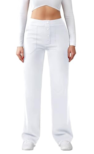 Friptspyg Hose Damen Hohe Taille Weite Hose Knopf Gerades Bein Hose...