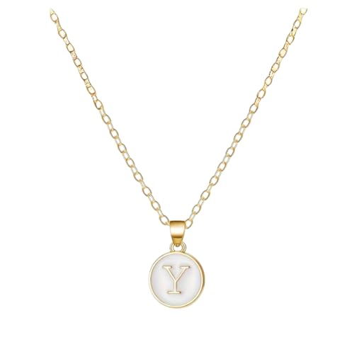 Image of Giftana Alphabet Locket with Chain, White Enamel Letter A-Z Pendant Necklace for Girls, Personalized Initial Name Gold Plated Pendant Necklace Gift for Girlfriend, Valentines Day Gifts for Woman