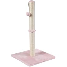 Dimaka Tall Cat Scratching Post, Claw Scratcher with Sisal Rope and Covered with Soft Smooth Plush, Vertical Scratch [Full Strectch] for Standard Size Cats Pink, 29 inches for All Cats