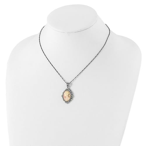 Diamond2Deal Sterling Silver Antiqued Pink Resin Cameo Crystal Necklace4