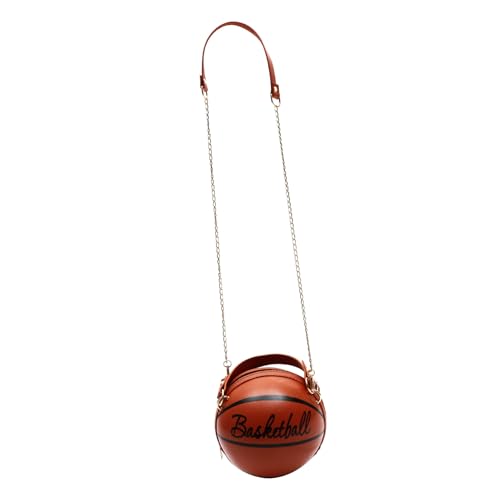 Sac à main ballon de basket en cuir PU marron avec bandoulière chaîne pour filles
