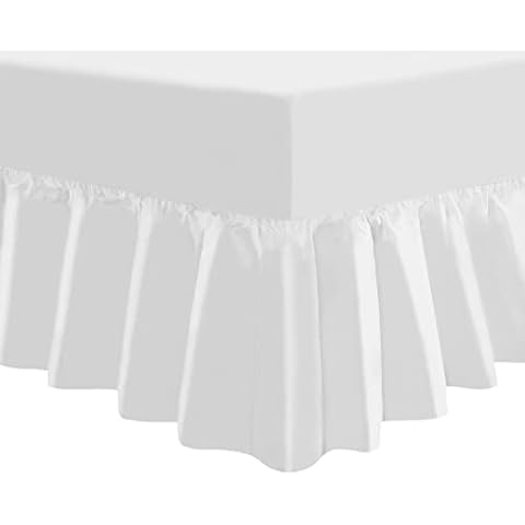 NIYS Luxury Bedding Percale Polycotton Extra Deep Frilled Valance Fitted Sheet - Lightweight, Soft (135 x 190 x 25 Box Fit x 38cm Frill) (Double, White) Cover
