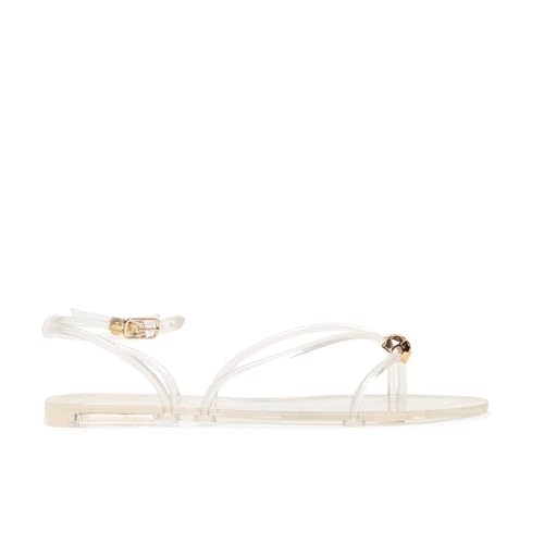 Image of Jelly Strappy Flat Sandals for Women Open Round Toe Thong Sandals Dressy Beach Flip Flop Comfortable Slides