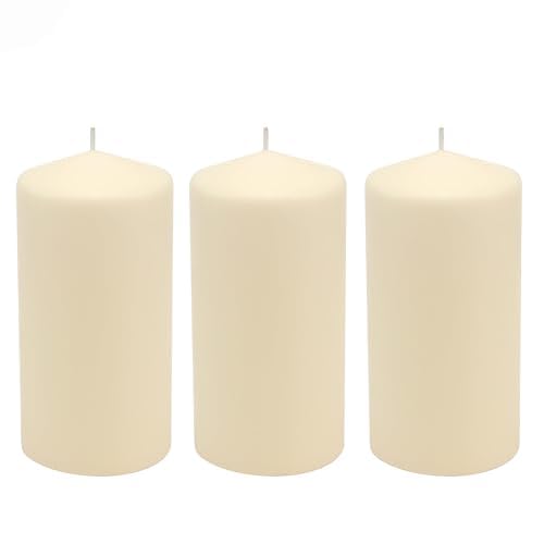 Stonebriar 6 Pack Tall 3 x 6 Inch 65 Hour Long Burning Unscented Ivory Wax Pillar Candles