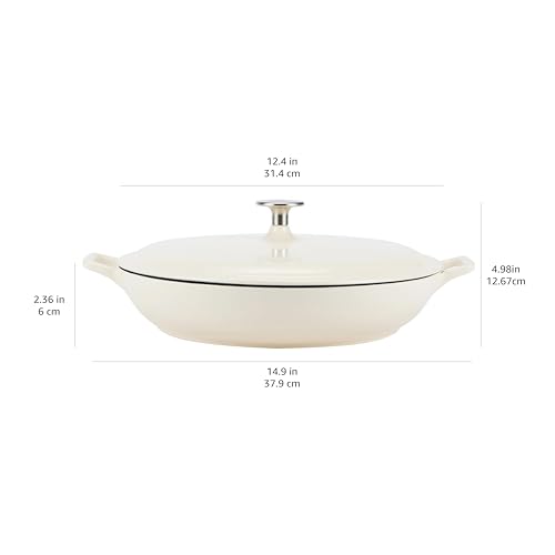 Amazon Basics Round Enameled Cast Iron Covered Casserole Skillet, 3.1 l, White