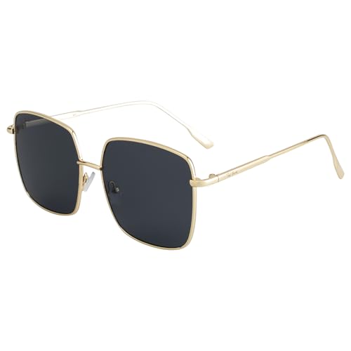 Image of Ted Smith and Stylish Square Sunglasses For Men Women | Full Rim & 100% UV Protection | Grey Lens & Metal Frame | Large | (58-18-145)