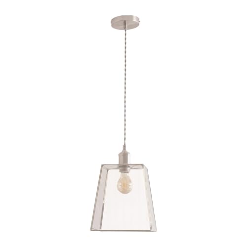 Image of ValueLights | Susie Glass Lantern Brushed Chrome Single Ceiling Pendant Light with LED Bulb | Pendent Light, Home Décor & Improvement Essential | Included LED Bulb | Includes Full Wired Fitting