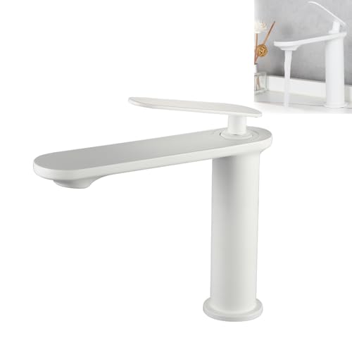 VICTOVA Grifo de lavabo Blanco de acero inoxidable, diseño moderno y minimalista con maneta ergonómica, resistente a la corrosión y fácil de instalar, ideal para baños modernos (Blanco)