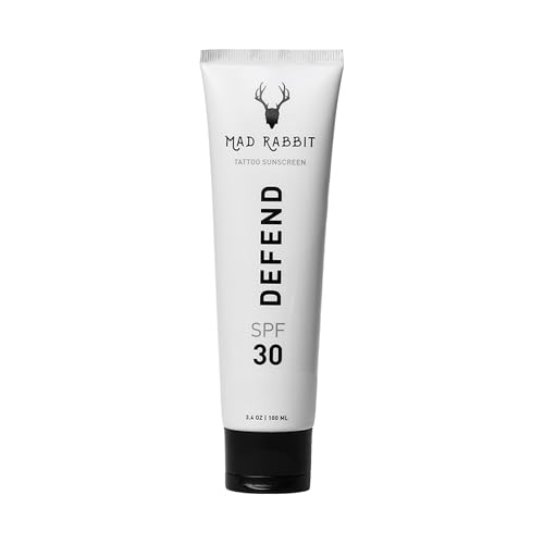 Defend Tattoo Sunscreen- SPF 30 100mL Tube- Mineral Sunscreen Lotion - Tattoo Fade Protection and Moisturizer, Anti-Aging Formula