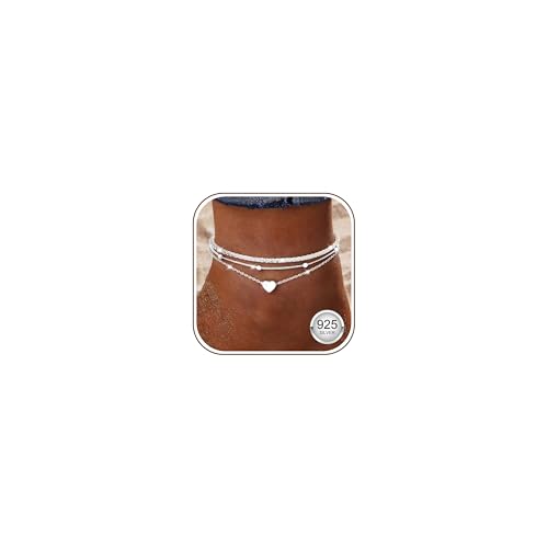 Adramata Pulsera Tobillera Mujer Ajustable Tobilleras de Plata Corazón CZ Tobilleras de Plata/Oro Joyas de Pie de Playa Tobillera Regalo para Mujere Niña