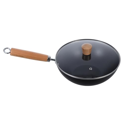 Wok profundo con mango de madera ergonómico PRETYZOOM
