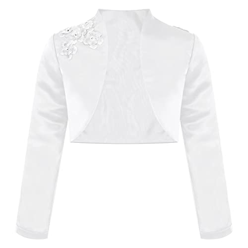 Kids Girls Flower Girl Dress Long Sleeve Open Front Bolero Shrug Jacket Cropped Cardigan Cover Up