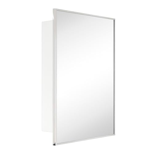 Image of TEHOME 24'' x 30'' Polished Nickel Recessed and Surface Mount Bathroom Medicine Cabinet with Mirror Square Cornered Metal Framed Rounded Rectangle Medicine Cabinet Mirror