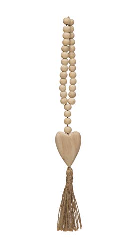 Paulownia Wood Beads with Heart Pendant & Jute Tassel
