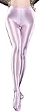 FEOYA Sexy Oil Glossy Footed Leggings Ultra Shimmery Nylon Spandex Tights Opaque Pantyhose Yoga Pants Light Purple, XL