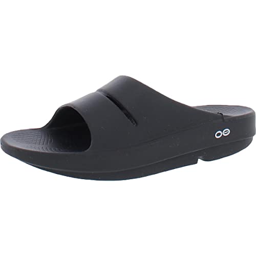 OOFOS OOahh Slide, Black - Men’s Size 6, Women’s Size 8 - Lightweight Recovery Footwear - Reduces Stress on Feet, Joints & Back - Machine Washable
