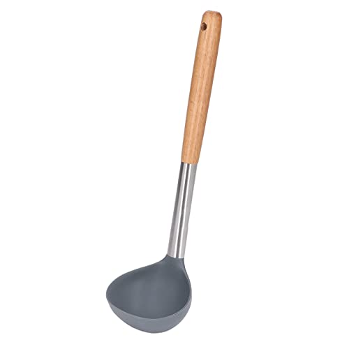 QANYEGN Silicone Soup Ladle, Nonstick Soup Spoon with Wooden Handle, Heat Resistant Cooking Soup Ladle, Baking Cookware for Serving Soup, Sauce