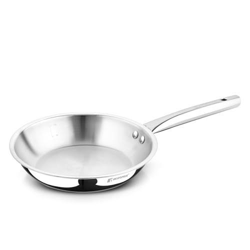 Bergner Tripro TriPly Stainless Steel 22 cm Frypan/Skillet, 1.4/1.5 Litre Frying pan with Heavy Bottom, Metal Spatula Friendly, Induction Bottom and Gas Stove Ready (5-Year Warranty
