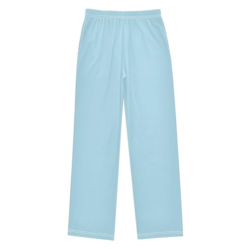 ZZXXB Light Blue Boys Long Pants Soft Trousers Elastic Waist Kids Lounge Bottoms with Pockets S-XL