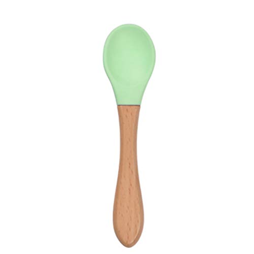 Hemoton Baby Silicone Spoon Wood Baby Spoon Gentle Infant Spoon Soft-Tip Training Spoon for Baby Infant Newborn (Random Color)