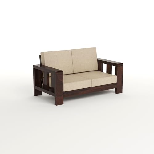 Image of Solid Sheesham Wooden 2 Seater Sofa Set - Two Seater Sofas with Comfortable Cushion | Wooden Sofa 2 Seater for Living Room Home & Office Furniture Decor (Walnut, Haney2 Seater)