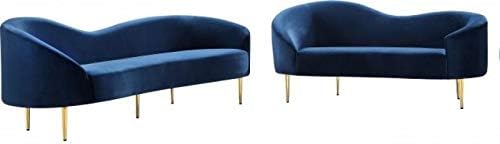 Navy Velvet Contemporary Sofa & Loveseat Set 2Pcs Ritz 659