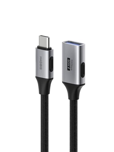 Hagibis USB C - USB A 延長ケーブル 10Gbps 編組タイプC オス - USB-A メス OTGケーブルアダプター iPhone 17/16/15 Pro Max iPad Pro Android USBフラッシュドライブ キーボード マウス用 (1.6フィート)