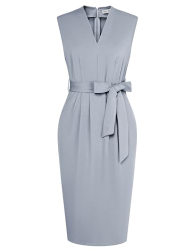 GRACE KARIN Damen Elegant Sommer Etuikleider Festliches Cocktail Bleistiftkleid Knielang Business Kleider Grau XL