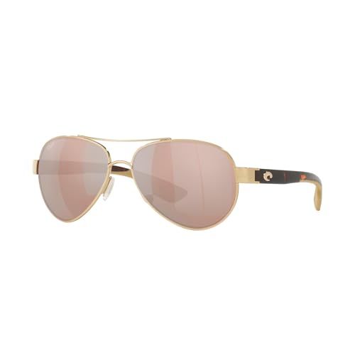 Costa Del Mar Polarized Sunglasses Womens - Loreto Aviator Designer Sunglasses for Women with 100% UV Protection - Size 56 - Rose Gold/Copper Silver Mirror 580P