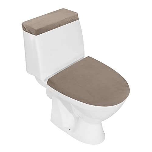 Stretch Velvet Toilettendeckelbezug und WC-Tankdeckelbezug, Badezimmer Super Soft Toilettendeckelbezug Set Luxus Samt Plüsch, mit elastischem Boden, Maschinenwäsche, Braun