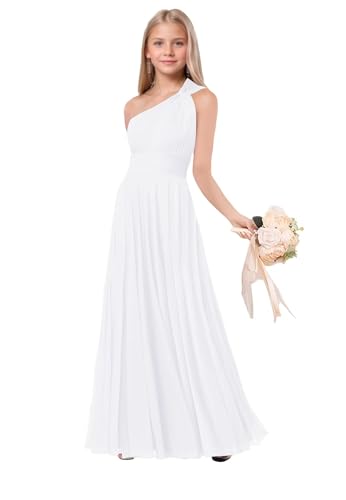 JISISANG One Sholder Junior Bridesmaid Dresses for Teen Girls Chiffon Flower Girl Dress for Wedding Guest Formal Girls Dress3