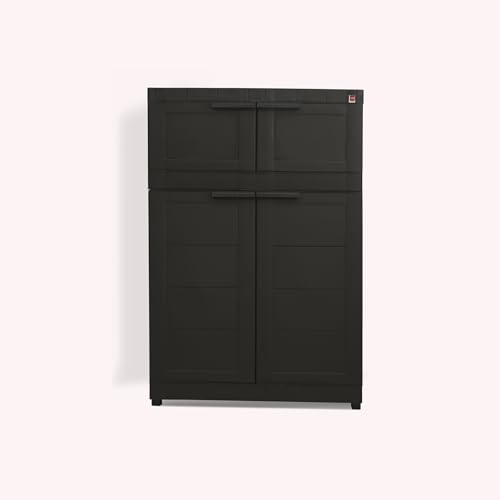 Image of Cello Novelty Dual Plastic Shoe Rack with Dustproof Doors| 3 Year Warranty | Chappal /Slipper /Footwear Stand for Home, Living Room, Office, Outdoor| Ice Brown Colour