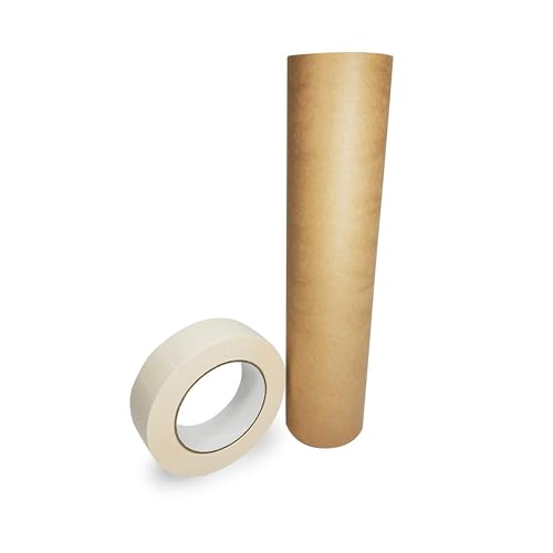 IDL Packaging 12" x 60 Yards Brown Masking Paper Set with Tape (1 Roll)