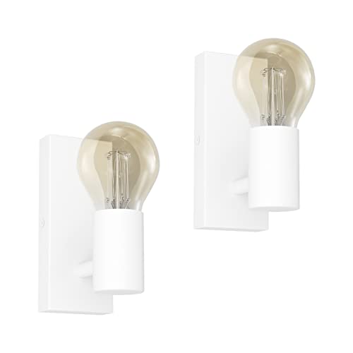Klighten 2 Pezzi Lampada da Parete E27 Vintage Orientabile, Applique Parete Industriale Retrò Interni in Metallo, Lampada a Muro per Cucina, Camera da Letto, Soggiorno, Bianco, Lampadina non Inclusa