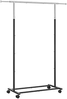 SONGMICS Clothes Rail, Clothes Rack, Garment Rack on Wheels, Hanging Rail for Clothes, Top Rail Holds up to 25 kg, Adjustable, Silver and Black HSR101B01