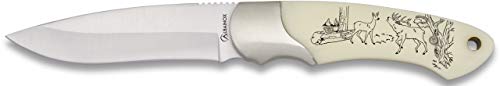 Cuchillo con grabado CIERVO BERREA Hoja 9,5 cm para Caza, Pesca, Camping, Outdoor, Supervivencia y Bushcraft Albainox 32199GR571 + Portabotellas de regalo